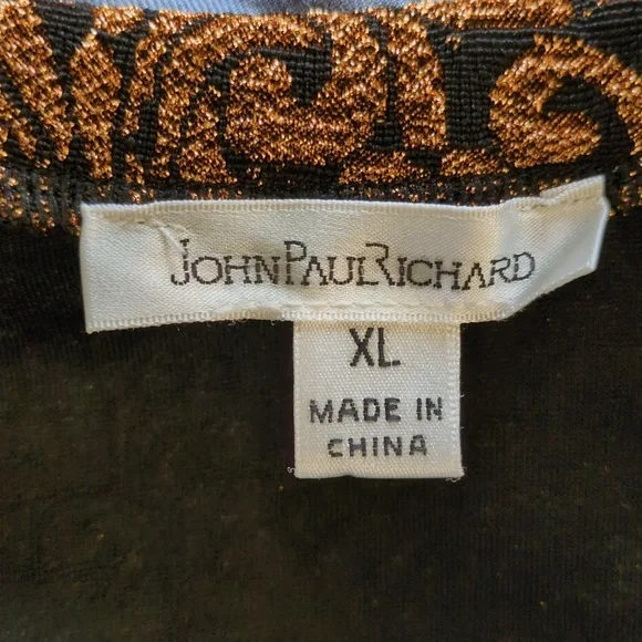 JohnPaulRichard Black and Gold Patterned Top Fall Colors Women's Size XL - Picture 8 of 9